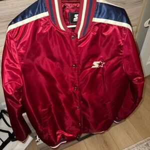Starter mens Red and Navy Satin Varsity Jacket - like new